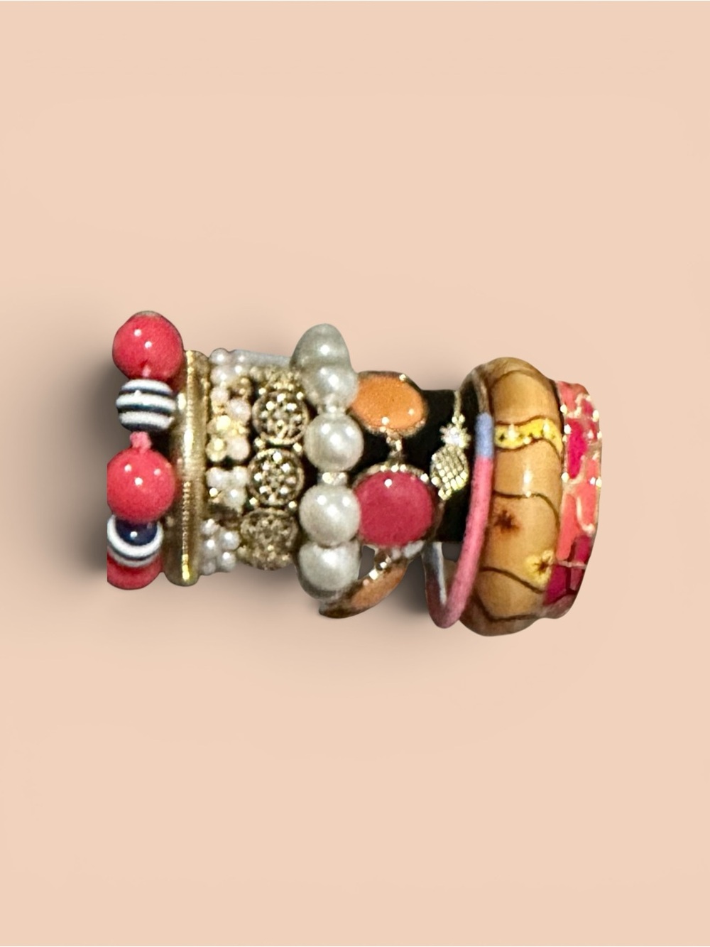 Boho Chic Beaded Bracelet Stack Mixed Media Chunky Statement Set